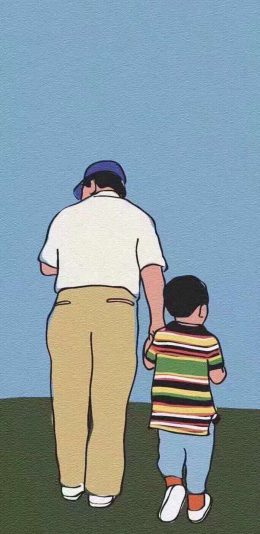 [2436x1125]插图 背影 人物 父子 苹果手机动漫壁纸图片