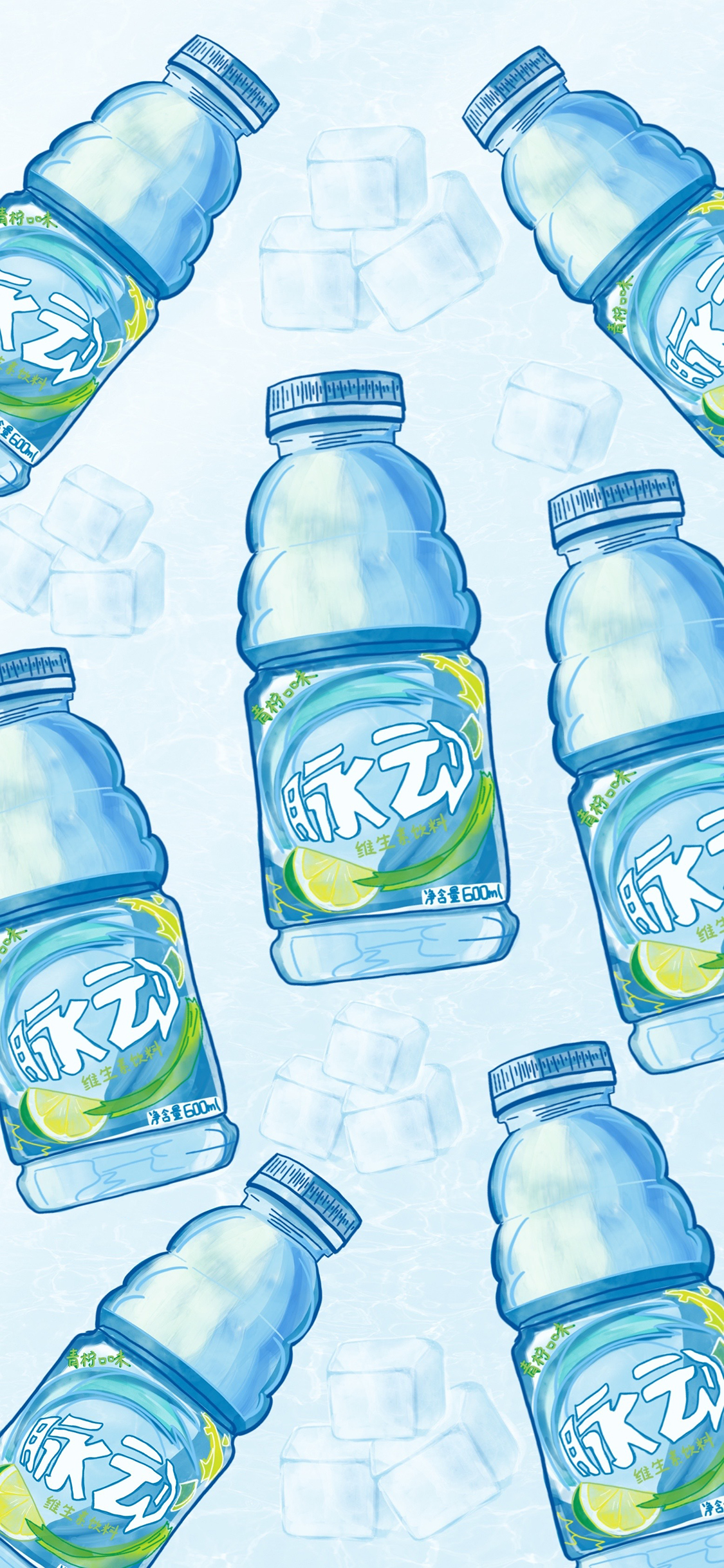 [2436×1125]插图 脉动 饮品 平铺（取自微博：鸡腿子趁热吃） 苹果手机动漫壁纸图片