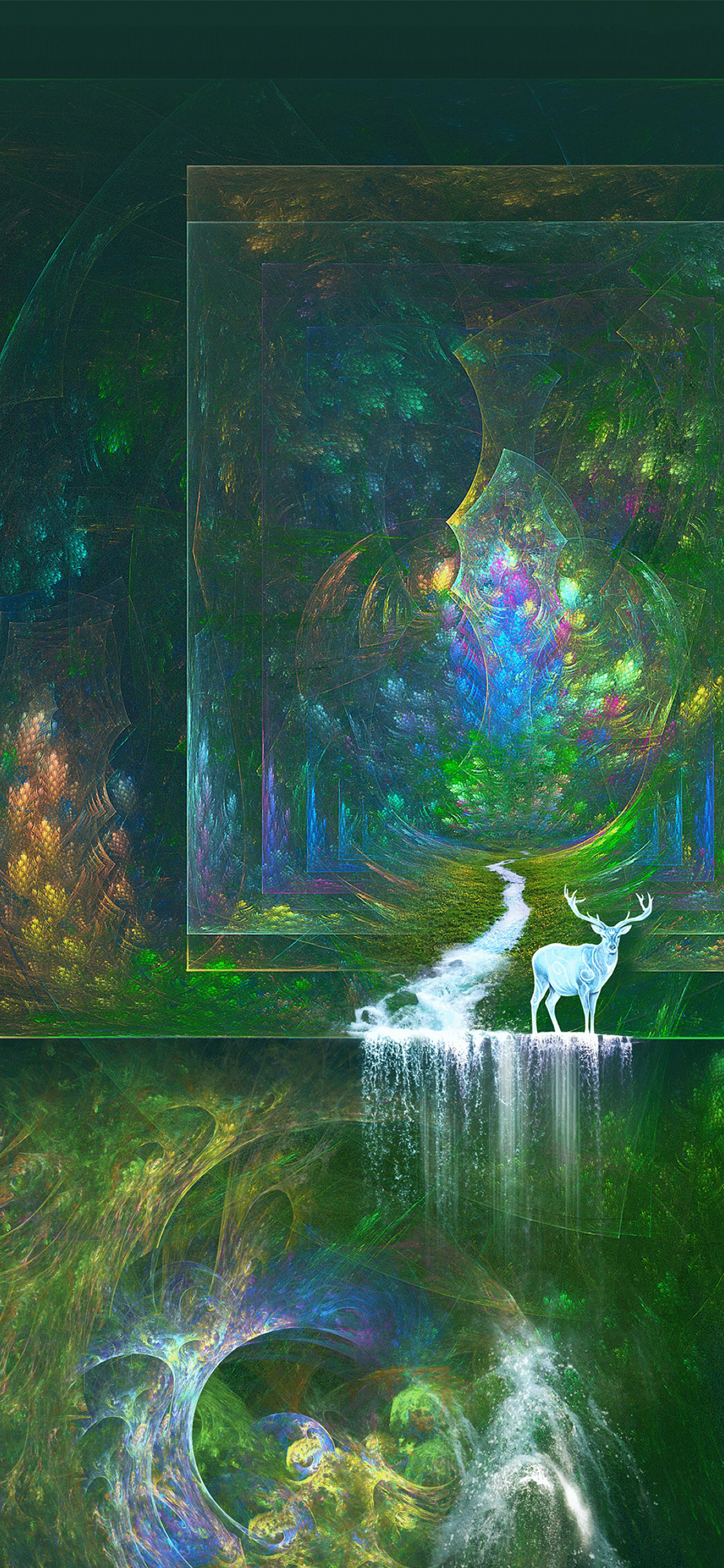 [2436×1125]插图 色彩 梦幻 驯鹿 苹果手机动漫壁纸图片