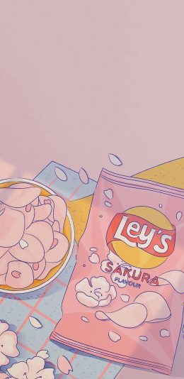 [2436x1125]插图 薯片 樱花 乐事 苹果手机动漫壁纸图片