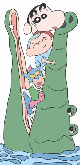 [2436x1125]插图 蜡笔小新 鳄鱼 （取自微博：寄喜饼给你喔） 苹果手机动漫壁纸图片