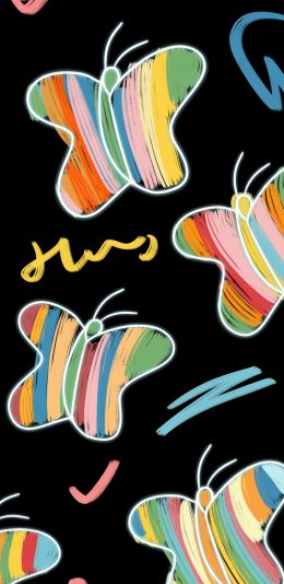 [2436x1125]插图 蝴蝶 平铺 彩色 苹果手机动漫壁纸图片