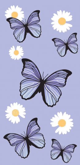 [2436x1125]插图 蝴蝶 紫色 元素 苹果手机动漫壁纸图片