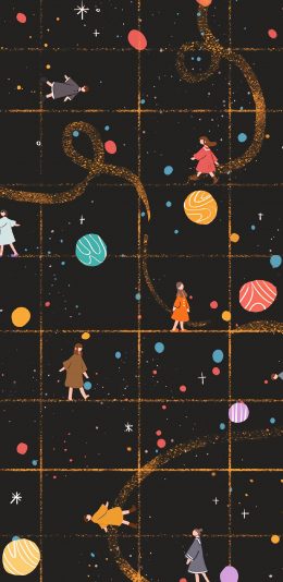 [2436x1125]插图 行星 小女孩 梦幻 苹果手机动漫壁纸图片