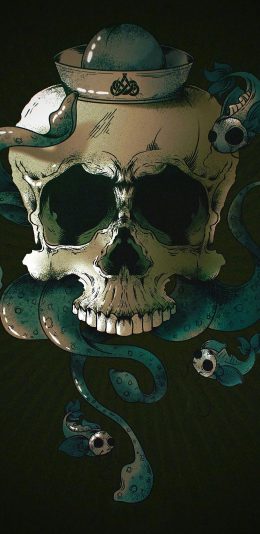 [2436x1125]插图 诡异 恐怖 骷颅头 苹果手机动漫壁纸图片