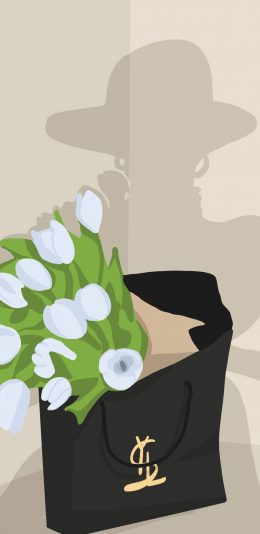 [2436x1125]插图 购物袋 花束 郁金香 苹果手机动漫壁纸图片