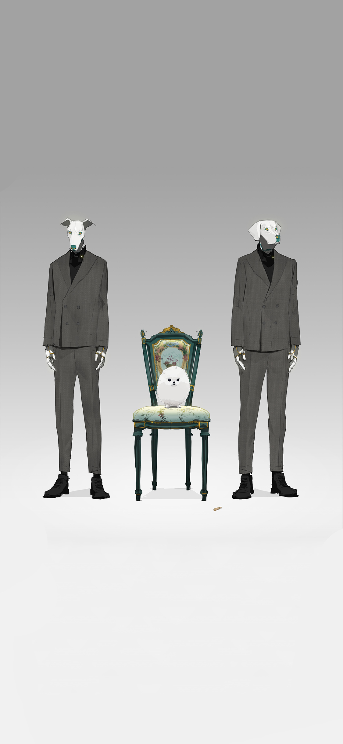 [2436×1125]插图 阿尔法狗 西装革履 苹果手机动漫壁纸图片