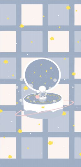 [2436x1125]插图 音乐盒 宇航员 星星 苹果手机动漫壁纸图片