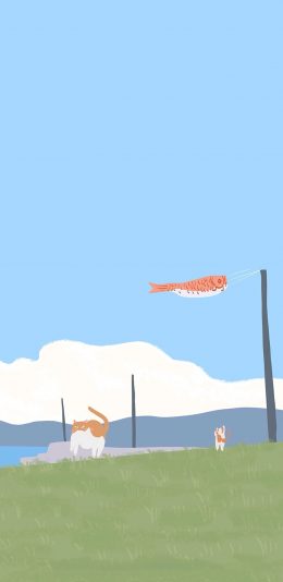 [2436x1125]插图 风景 鲤鱼旗 猫咪 苹果手机动漫壁纸图片
