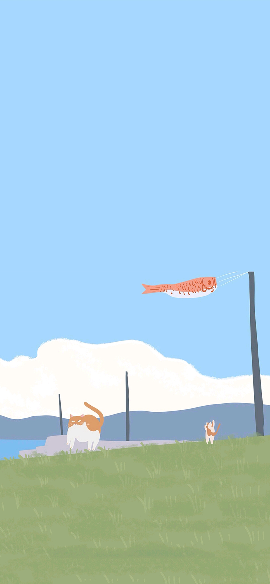 [2436×1125]插图 风景 鲤鱼旗 猫咪 苹果手机动漫壁纸图片
