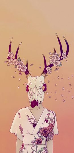 [2436x1125]插图 驯鹿 碎花 唯美 苹果手机动漫壁纸图片