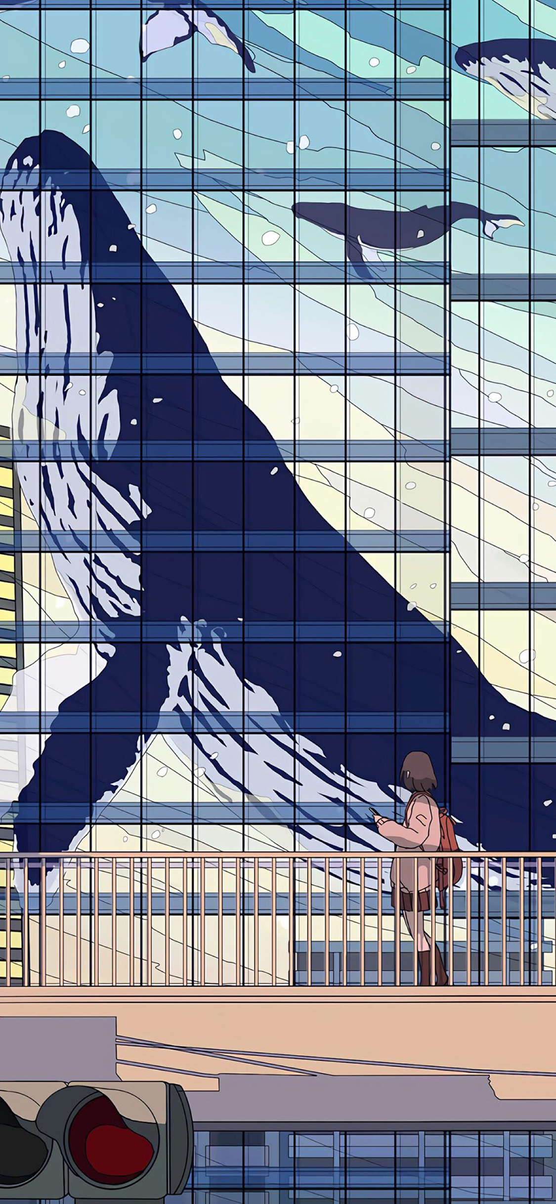 [2436×1125]插图 鲸鱼 女孩 场景 梦幻 苹果手机动漫壁纸图片