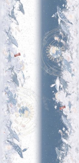 [2436x1125]插图 鲸鱼 梦幻 蓝白 苹果手机动漫壁纸图片