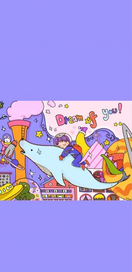 [2436x1125]插图 鲸鱼 男孩 dream of you 梦幻 苹果手机动漫壁纸图片