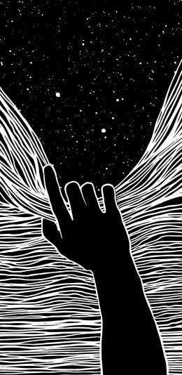 [2436x1125]插图 黑白 手 线条 作者Ninhol 反差感 苹果手机动漫壁纸图片