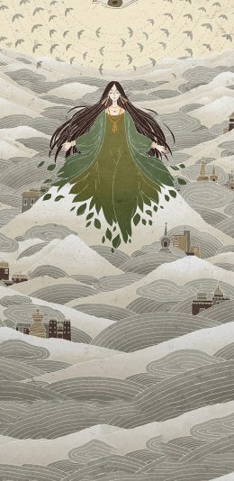 [2436x1125]插画 信仰 女神 天眼 苹果手机动漫壁纸图片