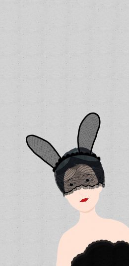 [2436x1125]插画 兔女郎 黑白 蕾丝 苹果手机动漫壁纸图片