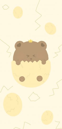 [2436x1125]插画 可爱 小熊 蛋壳 黄 苹果手机动漫壁纸图片