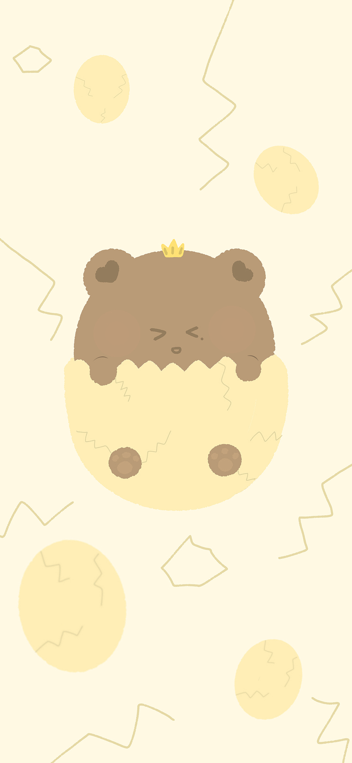 [2436×1125]插画 可爱 小熊 蛋壳 黄 苹果手机动漫壁纸图片