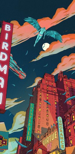 [2436x1125]插画 城市建筑 天使 苹果手机动漫壁纸图片