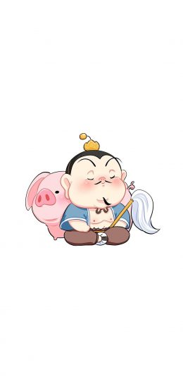 [2436x1125]插画 太乙真人 哪吒 猪 卡通 苹果手机动漫壁纸图片