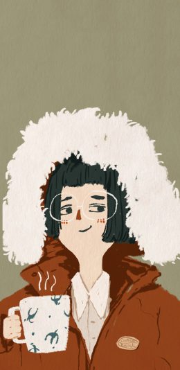 [2436x1125]插画 女孩 眼神 趣味 苹果手机动漫壁纸图片