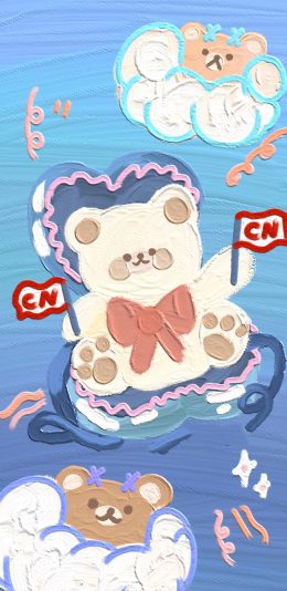 [2436x1125]插画 小熊 可爱 色彩 苹果手机动漫壁纸图片