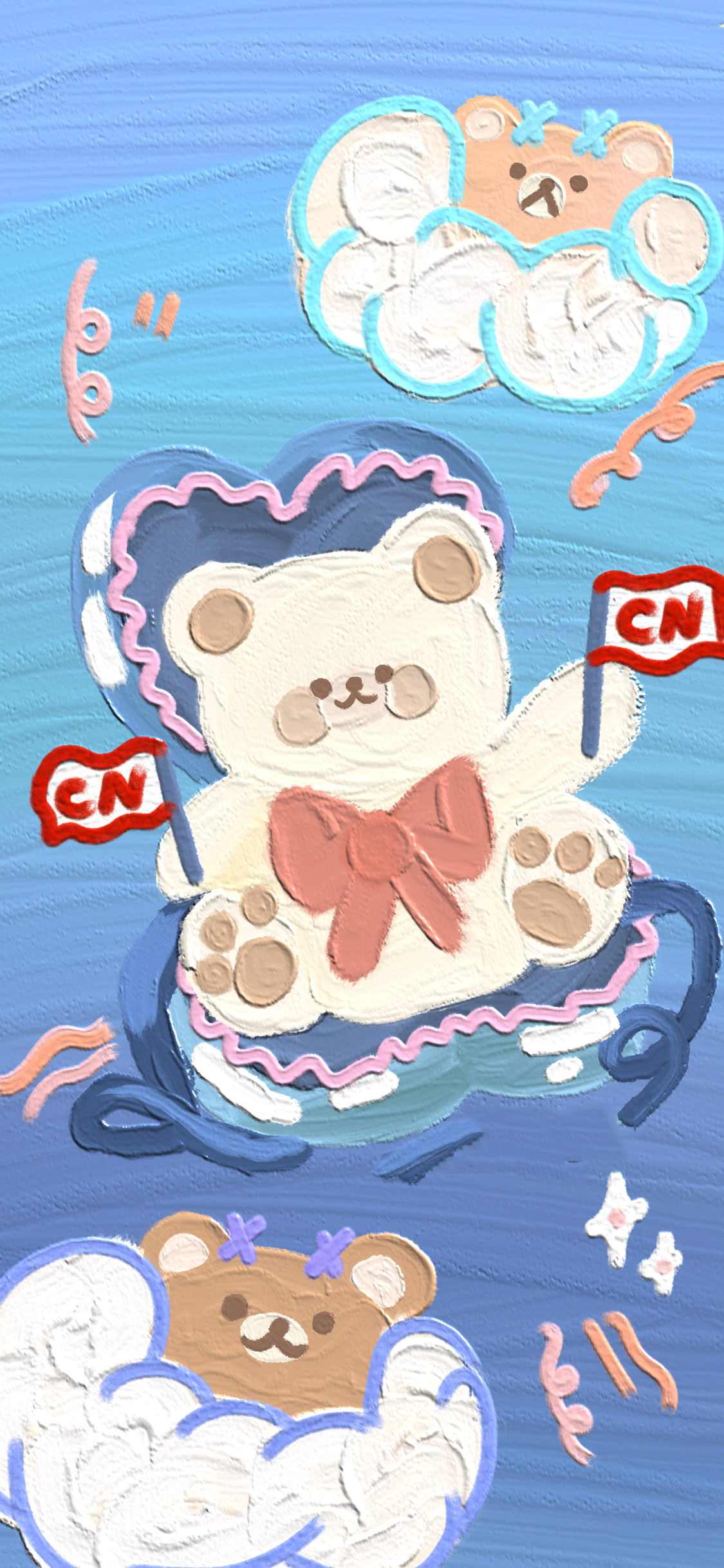 [2436×1125]插画 小熊 可爱 色彩 苹果手机动漫壁纸图片