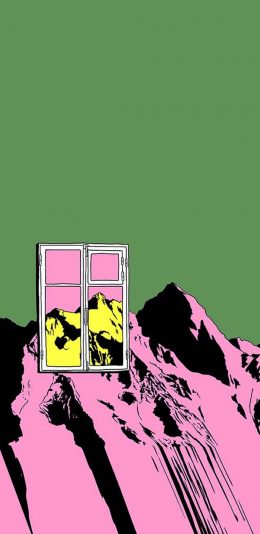 [2436x1125]插画 山峰 窗户 色彩 苹果手机动漫壁纸图片