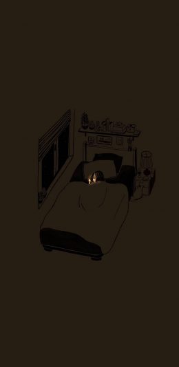 [2436x1125]插画 房间 女孩 睡觉 玩手机 苹果手机动漫壁纸图片