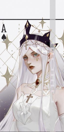 [2436x1125]插画 扑克 黑桃A 女孩 皇冠 苹果手机动漫壁纸图片