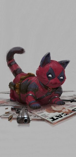 [2436x1125]插画 死侍 猫咪造型 漫威 苹果手机动漫壁纸图片