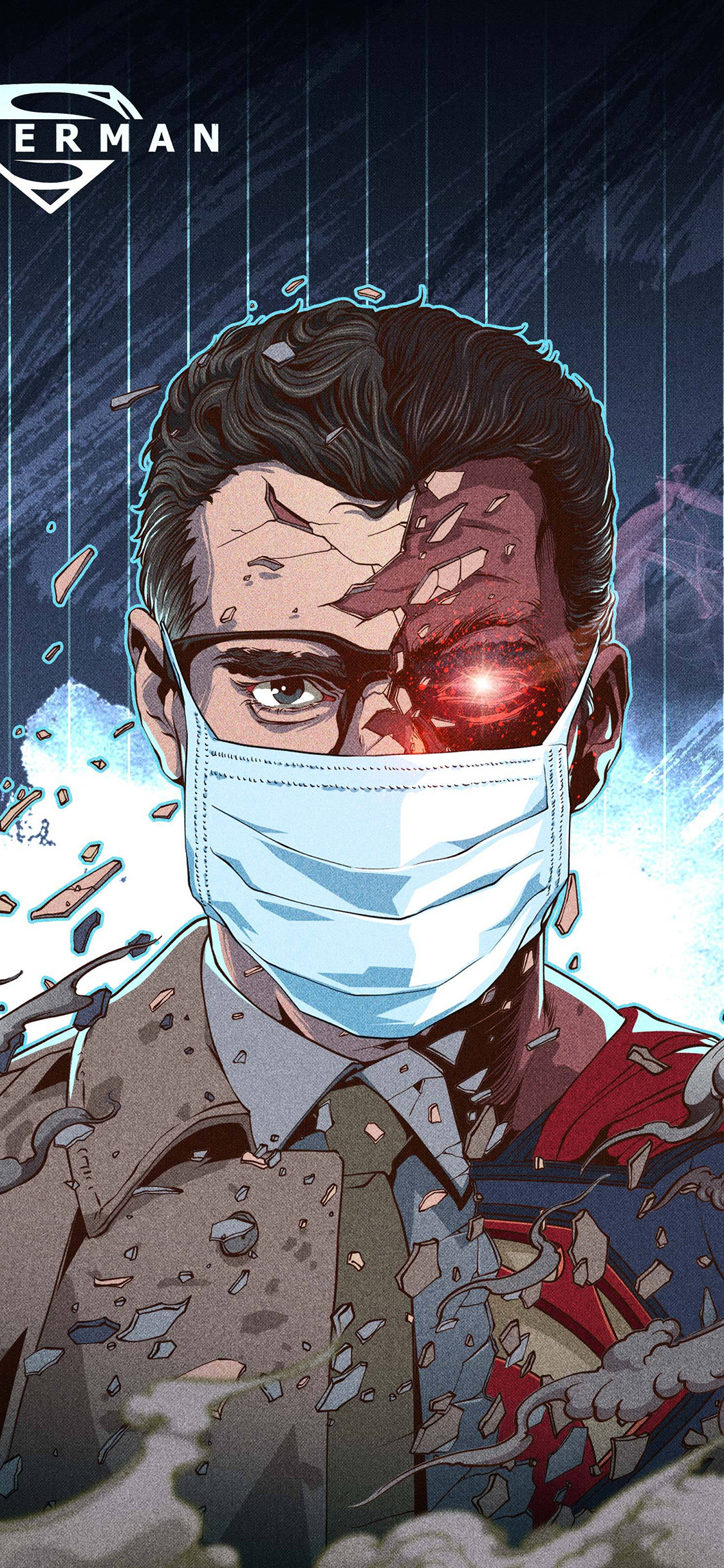 [2436×1125]插画 漫威 超级英雄 超人 疫情 口罩（取自站酷网：插画杨权） 苹果手机动漫壁纸图片