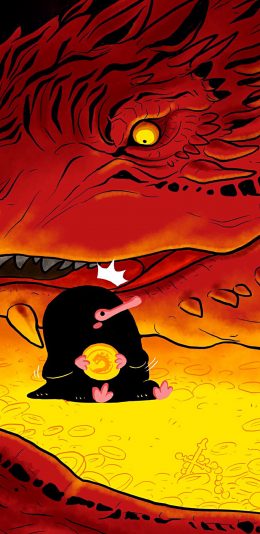 [2436x1125]插画 神龙 嗅嗅 金币 神奇动物 苹果手机动漫壁纸图片