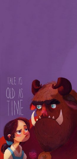 [2436x1125]插画 美女与野兽 手绘板 苹果手机动漫壁纸图片