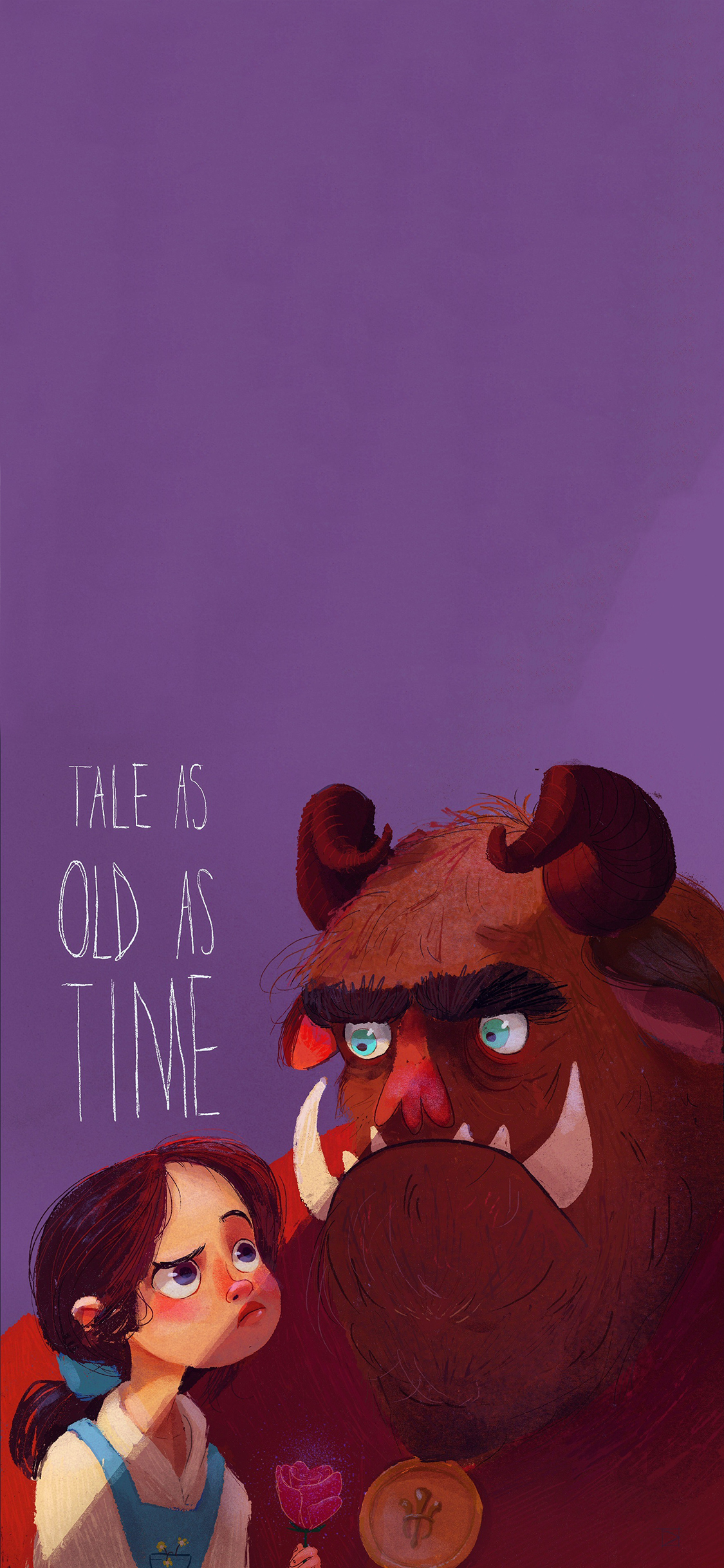 [2436×1125]插画 美女与野兽 手绘板 苹果手机动漫壁纸图片