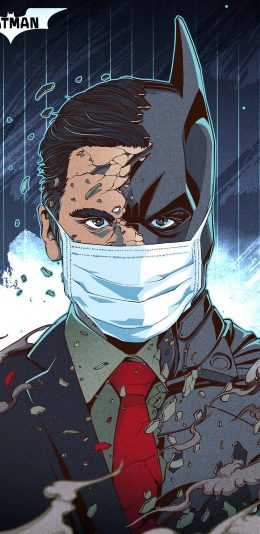 [2436x1125]插画 蝙蝠侠 漫威 疫情 口罩（取自站酷网：插画杨权） 苹果手机动漫壁纸图片