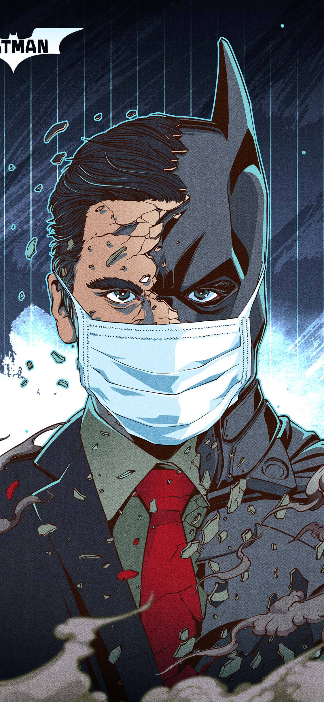 [2436×1125]插画 蝙蝠侠 漫威 疫情 口罩（取自站酷网：插画杨权） 苹果手机动漫壁纸图片