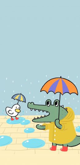 [2436x1125]插画 鳄鱼 鸭子 卡通 苹果手机动漫壁纸图片