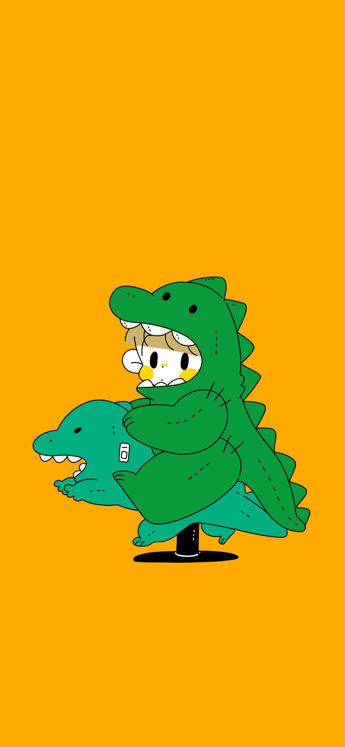 [2436×1125]摇摇车 小女孩 恐龙 可爱 黄色 苹果手机动漫壁纸图片