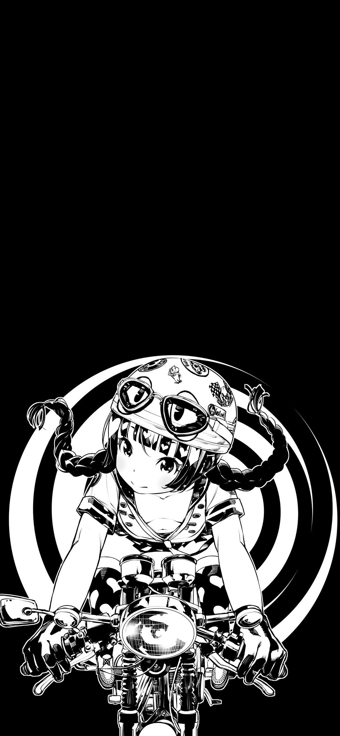 [2436×1125]摩托 女孩 黑白 机车 苹果手机动漫壁纸图片