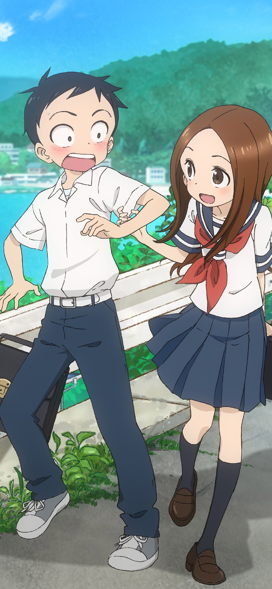 [2436×1125]擅长捉弄的高木同学 日本 漫画 二次元 西片 校服 苹果手机动漫壁纸图片