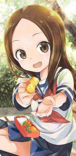 [2436x1125]擅长捉弄的高木同学 日本 漫画 喂食 二次元 校服 苹果手机动漫壁纸图片