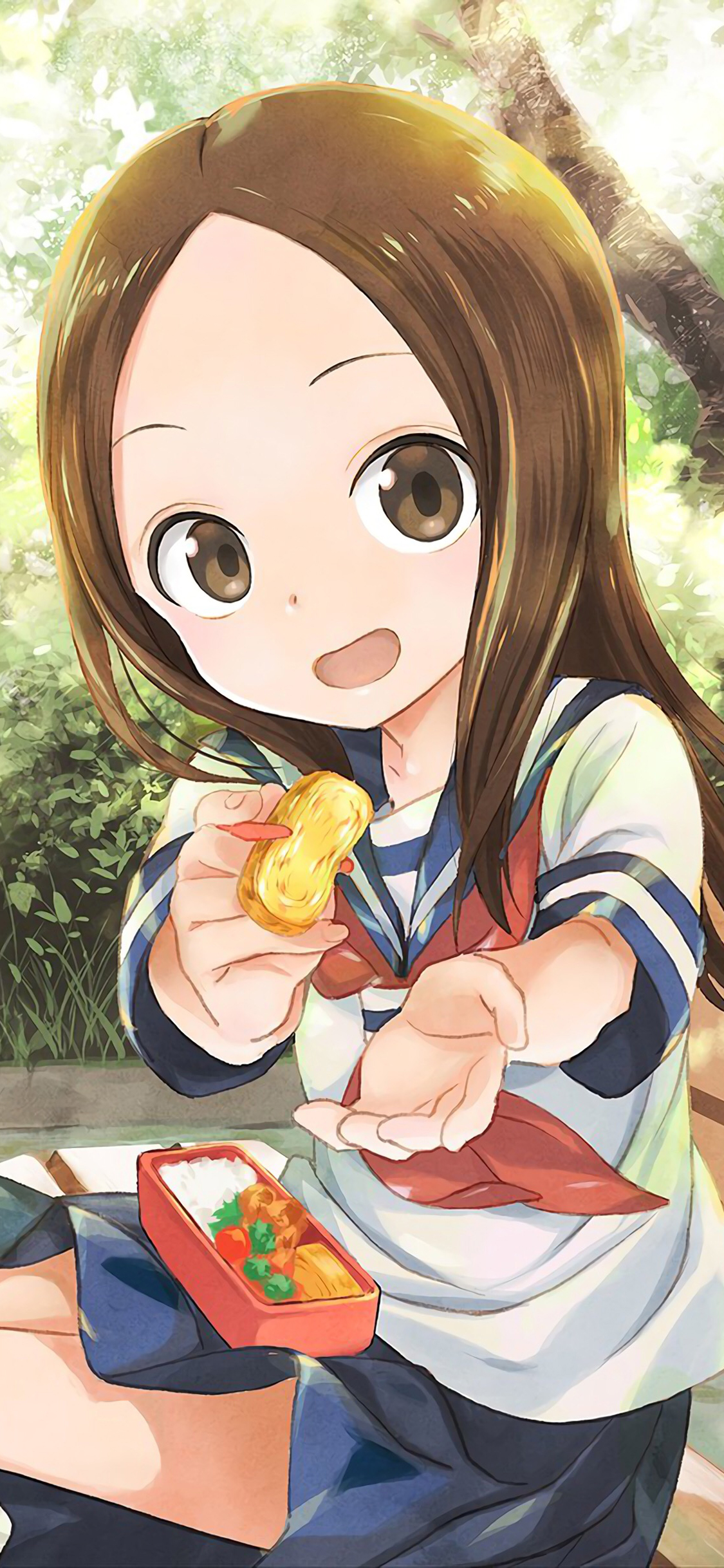 [2436×1125]擅长捉弄的高木同学 日本 漫画 喂食 二次元 校服 苹果手机动漫壁纸图片