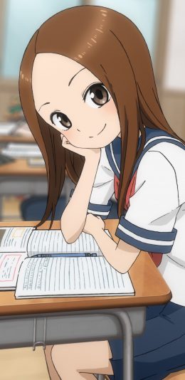 [2436x1125]擅长捉弄的高木同学 日本 漫画 课桌 二次元 苹果手机动漫壁纸图片
