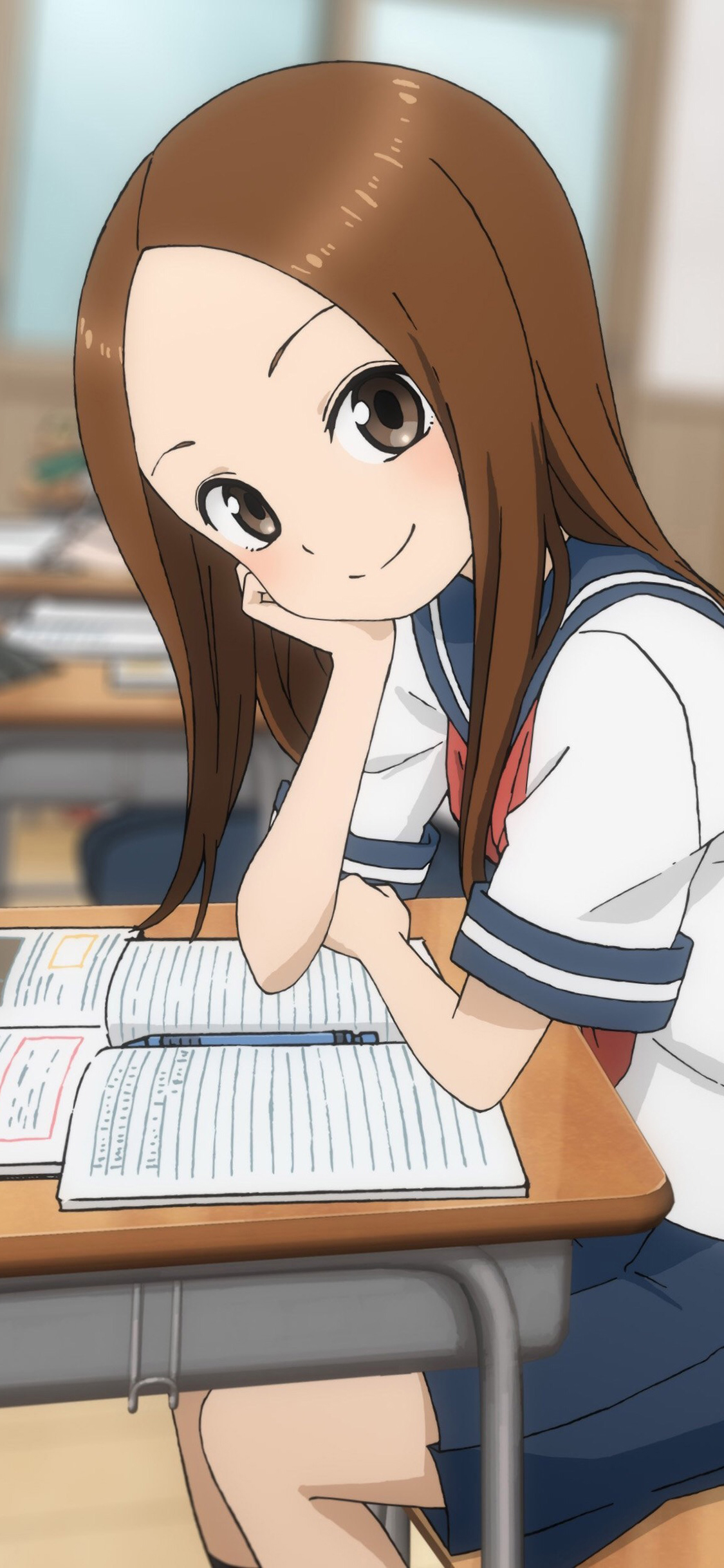 [2436×1125]擅长捉弄的高木同学 日本 漫画 课桌 二次元 苹果手机动漫壁纸图片