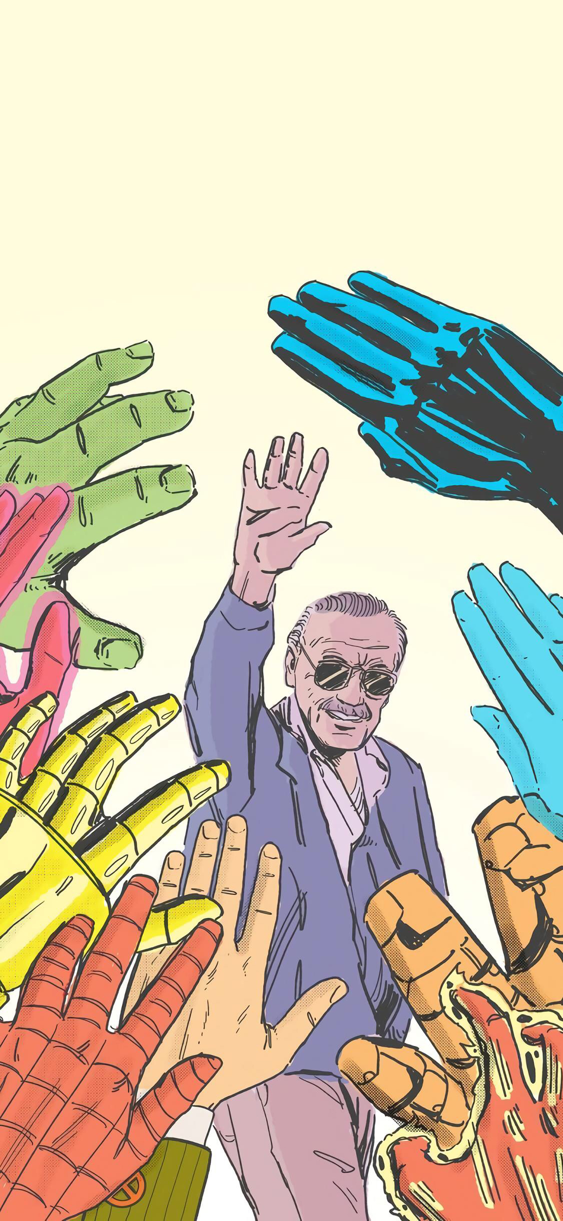 [2436×1125]斯坦·李 Stan Lee 超级英雄 漫威 漫画 欧美 再见 挥手 苹果手机动漫壁纸图片