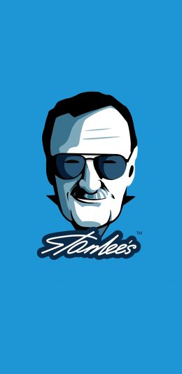[2436x1125]斯坦·李 Stan Lee 超级英雄 蓝色 漫威 漫画 欧美 苹果手机动漫壁纸图片