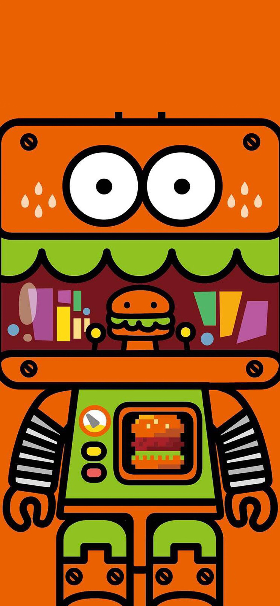 [2436×1125]方小盒 插画 汉堡盒 苹果手机动漫壁纸图片