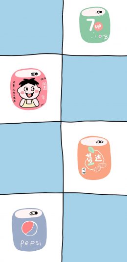 [2436x1125]方格 汽水 品牌 七喜 百事 旺旺 芬达 苹果手机动漫壁纸图片